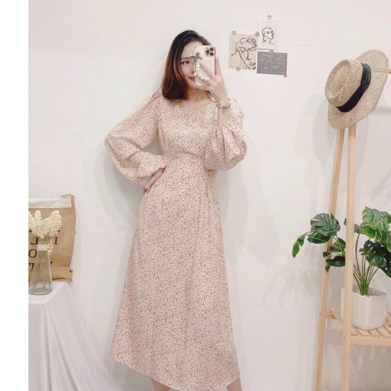 ĐẦM HOA TAY DÀI CỔ TRỔN - Hình Shop Chụp Thật