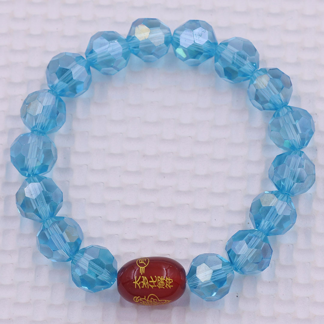 Vòng chuỗi đeo tay pha lê xanh biển cắt giác 10 ly charm giải thái tuế phù, vòng chuỗi phong thủy, giải năm hạn thái tuế