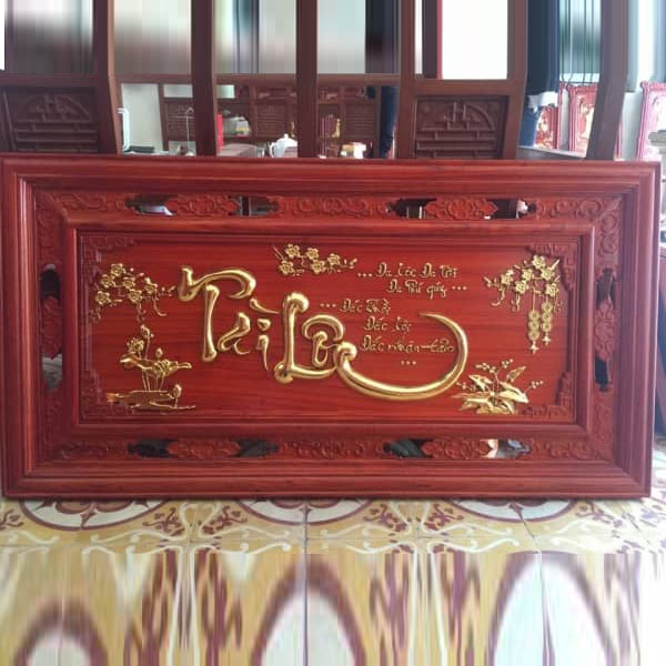 Tranh gỗ hương tài lộc dán vàng lá ( kích thước 67cm x 127cm )