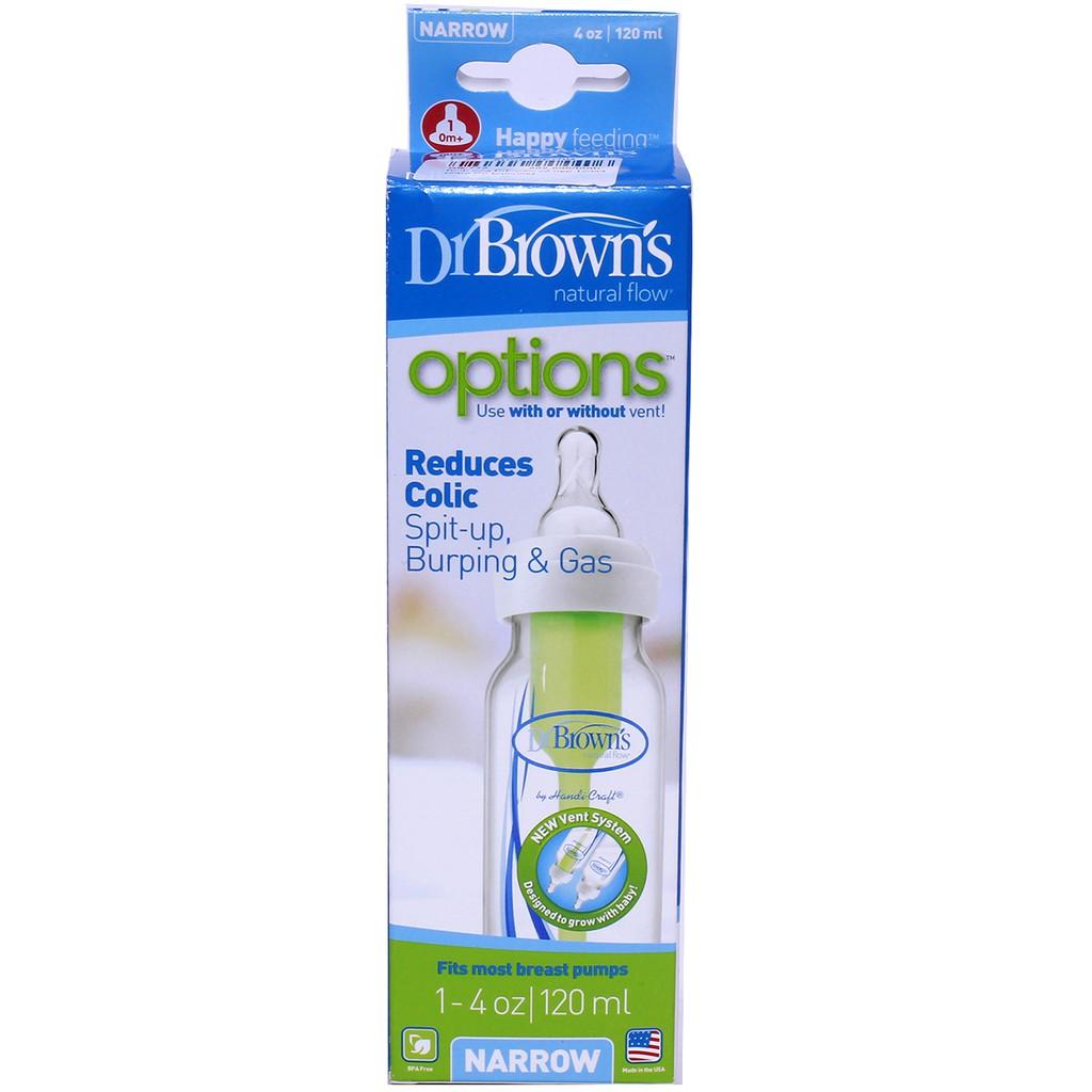 Bình sữa Dr Brown's Options 120ml (nhựa PP, cổ hẹp)