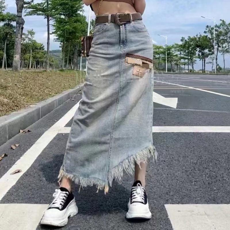 Chân Váy Denim Dài Lưng Cao Xẻ Tà Thời Trang Dành Cho Nữ