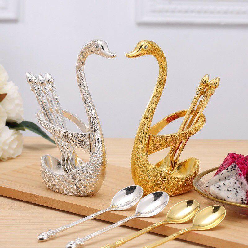 Bộ thìa dĩa thiên nga mạ vàng sang chảnh