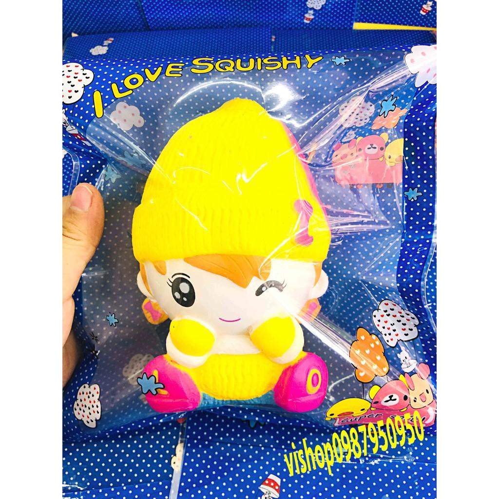 Squishy Em bé đội mũ hồng dễ thương