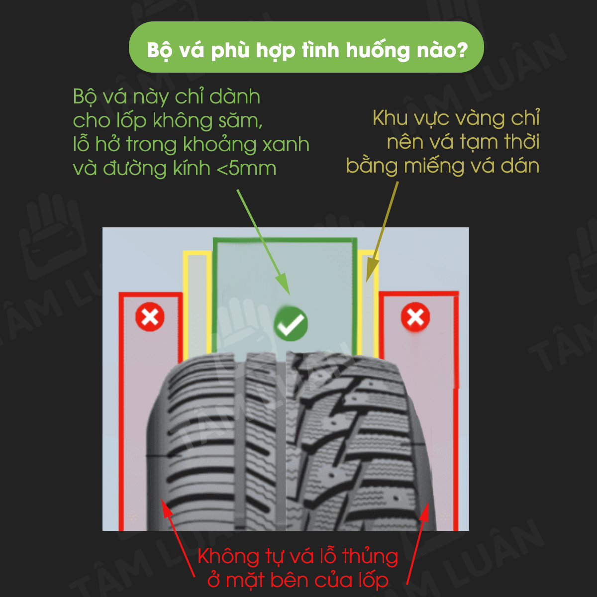 Bộ vá lốp ô tô khẩn cấp, vá xe không ruột săm, vá lụi, vá rút - Phụ kiện oto Tâm Luân