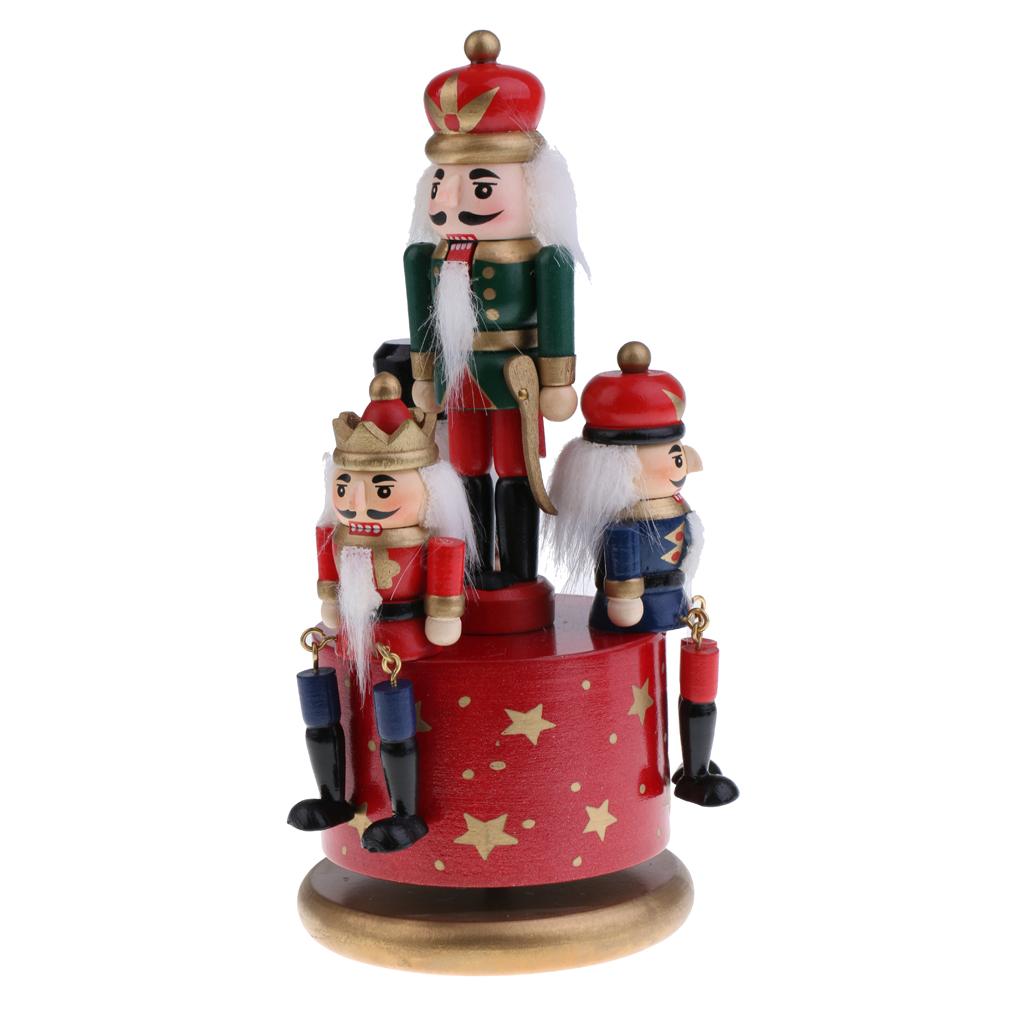 Wooden Nutcracker 4 Soliders Music Box Wind Up Toy Gift