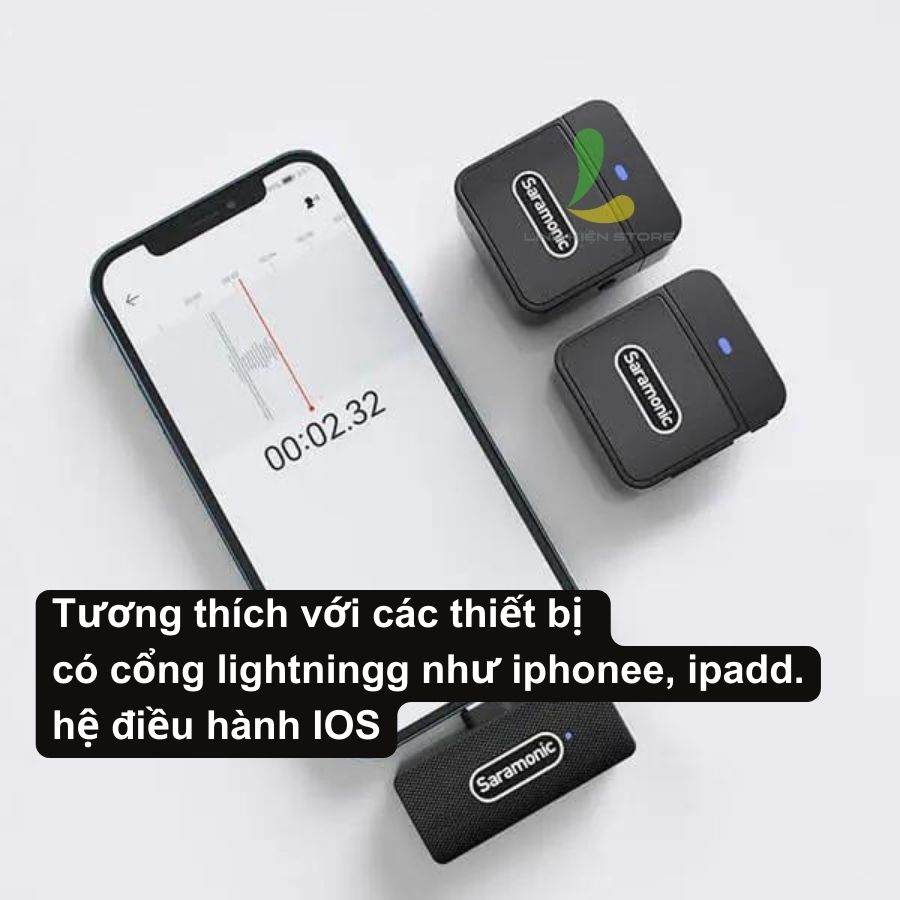 Micro thu âm Saramonic Blink 100 B4 - Micro ghi âm hỗ trợ thiết bị IOS dành cho 2 người, truyền dẫn không dây 2.4GHz - Hàng nhập khẩu