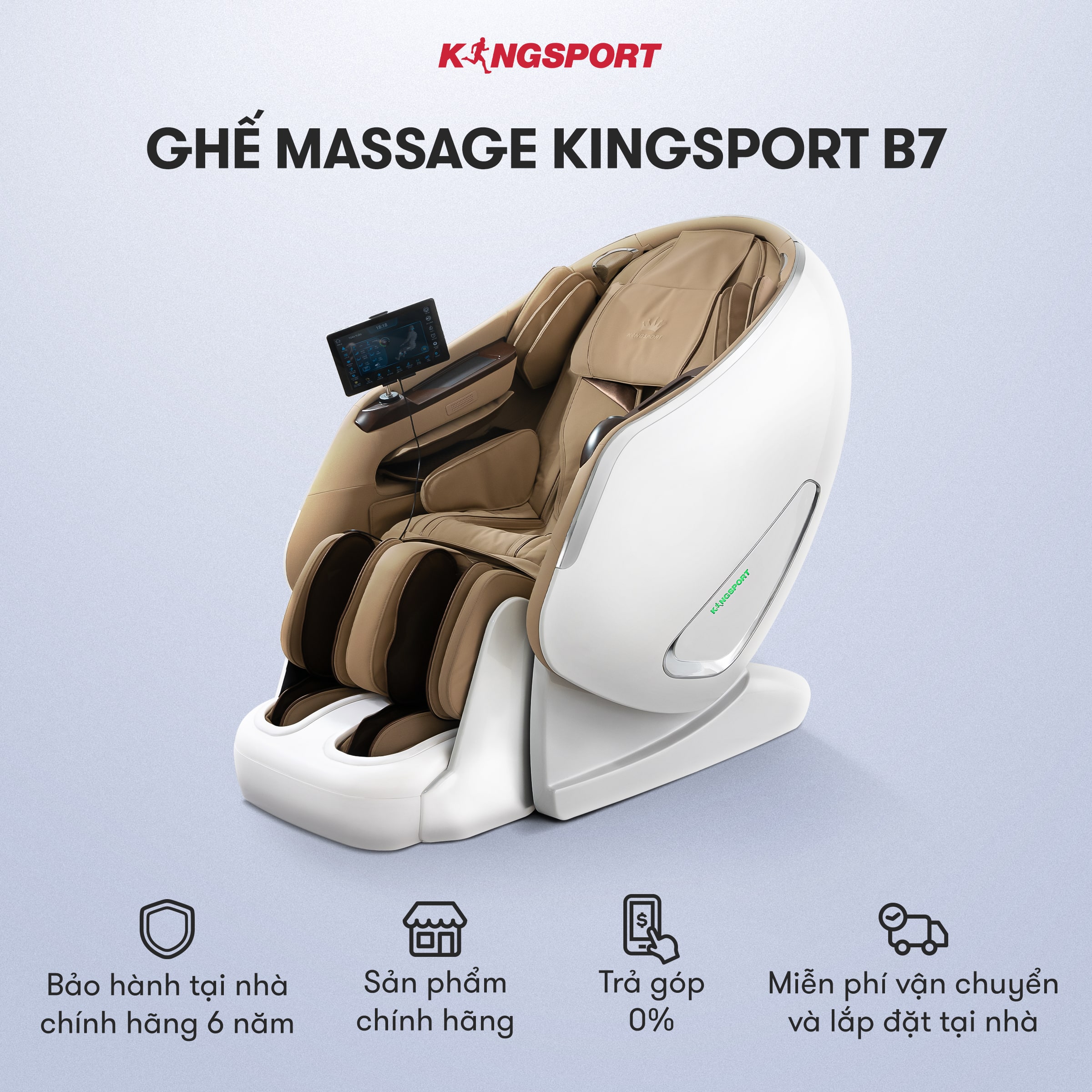 Ghế massage KINGSPORT B7 công nghệ massage Kingtech Dual, đo chỉ số sức khỏe, 20 bài massage Cao cấp