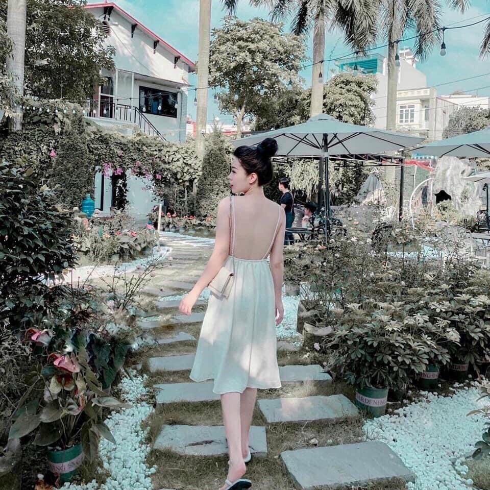 Váy Xòe Nữ 2 Dây Cài Nút Hở Lưng