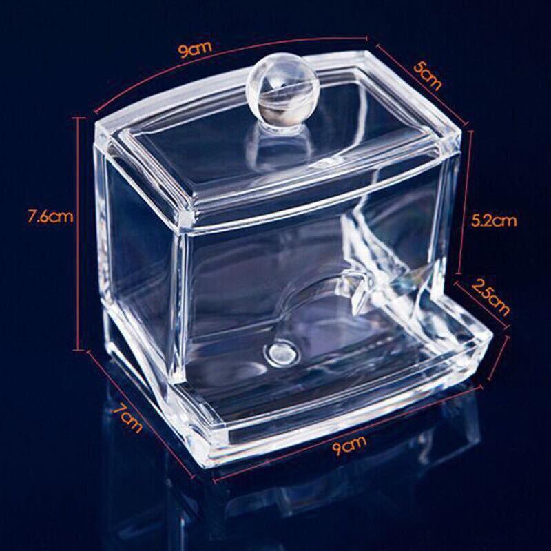 Hộp đựng tăm bông trang điểm có khay lấy tự động mica trong suốt TB-11