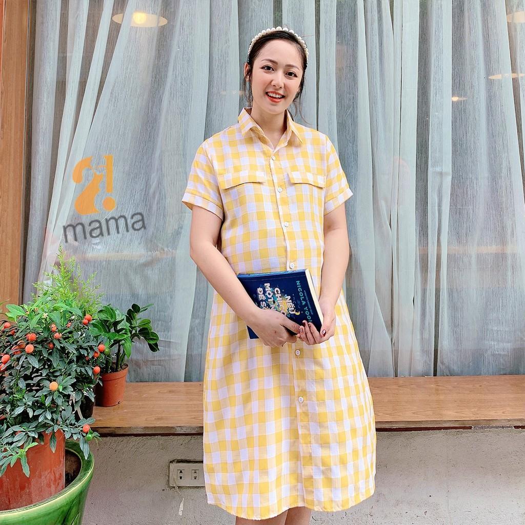 Váy bầu sơ mi kẻ cộc tay MÙA HÈ 2021 -