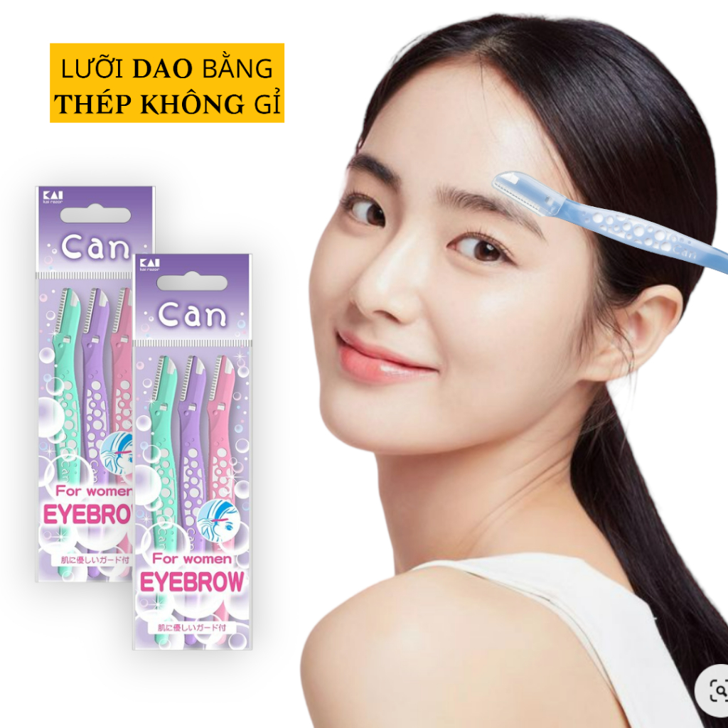 Dao Cạo Lông Mày Kai Eyebrow For Women Lưỡi Thép Không Gỉ (Combo Dao Cạo Và Set 24mL)