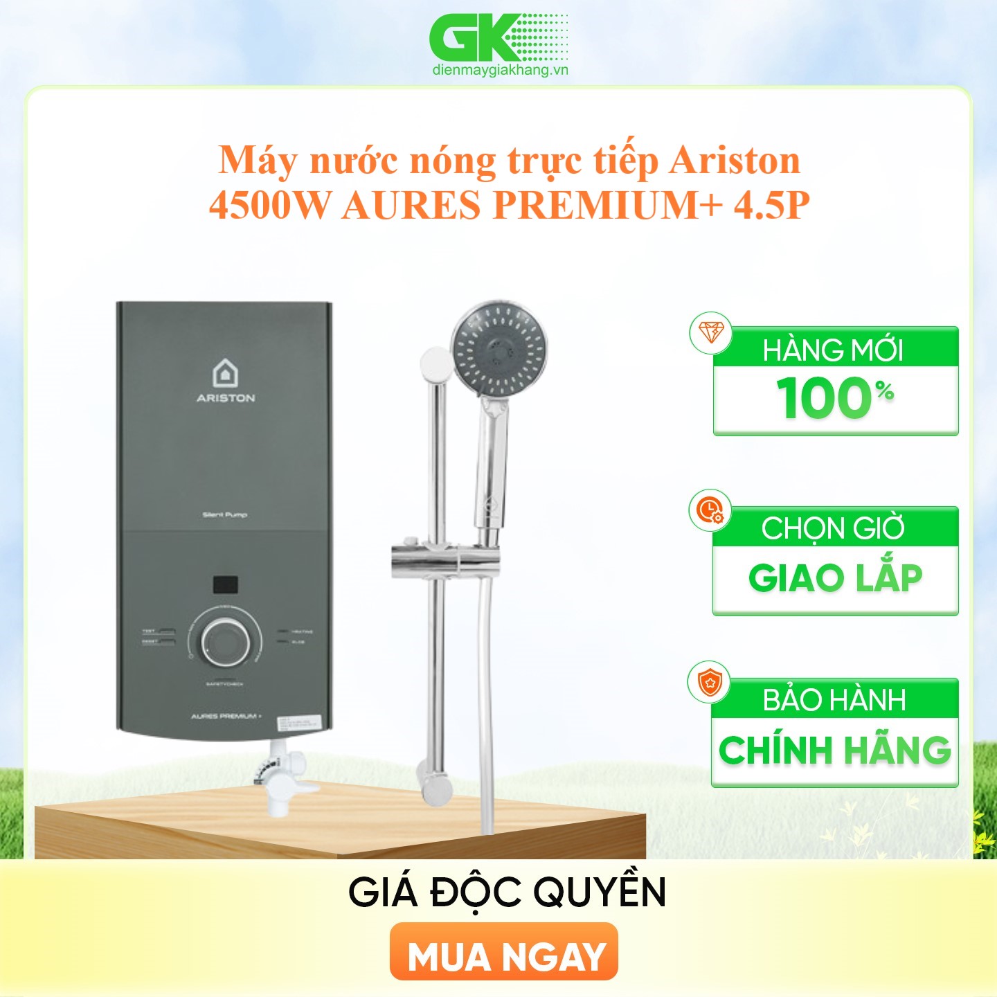 Máy nước nóng trực tiếp Ariston 4500W AURES PREMIUM+ 4.5P - Hàng Chính Hãng - Chỉ Giao Hồ Chí Minh