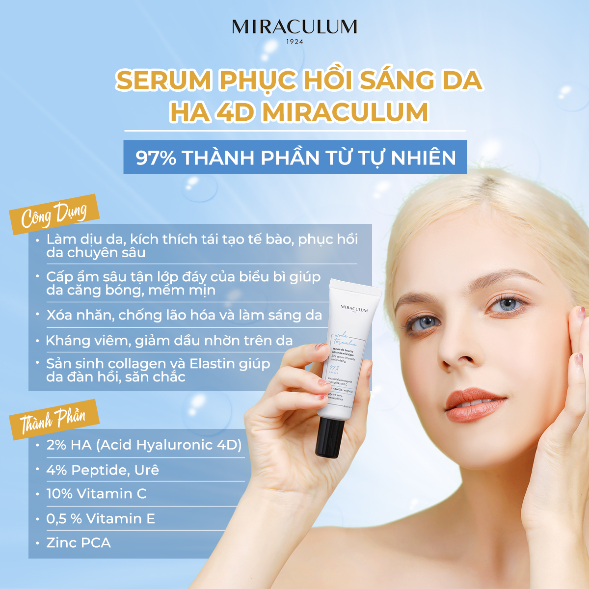 Serum MIRACULUM HA 4D Phục Hồi Da Chuyên Sâu Làm Sáng Da Chống Lão Hoá Giúp Da Đàn Hồi Săn Chắc 30ml