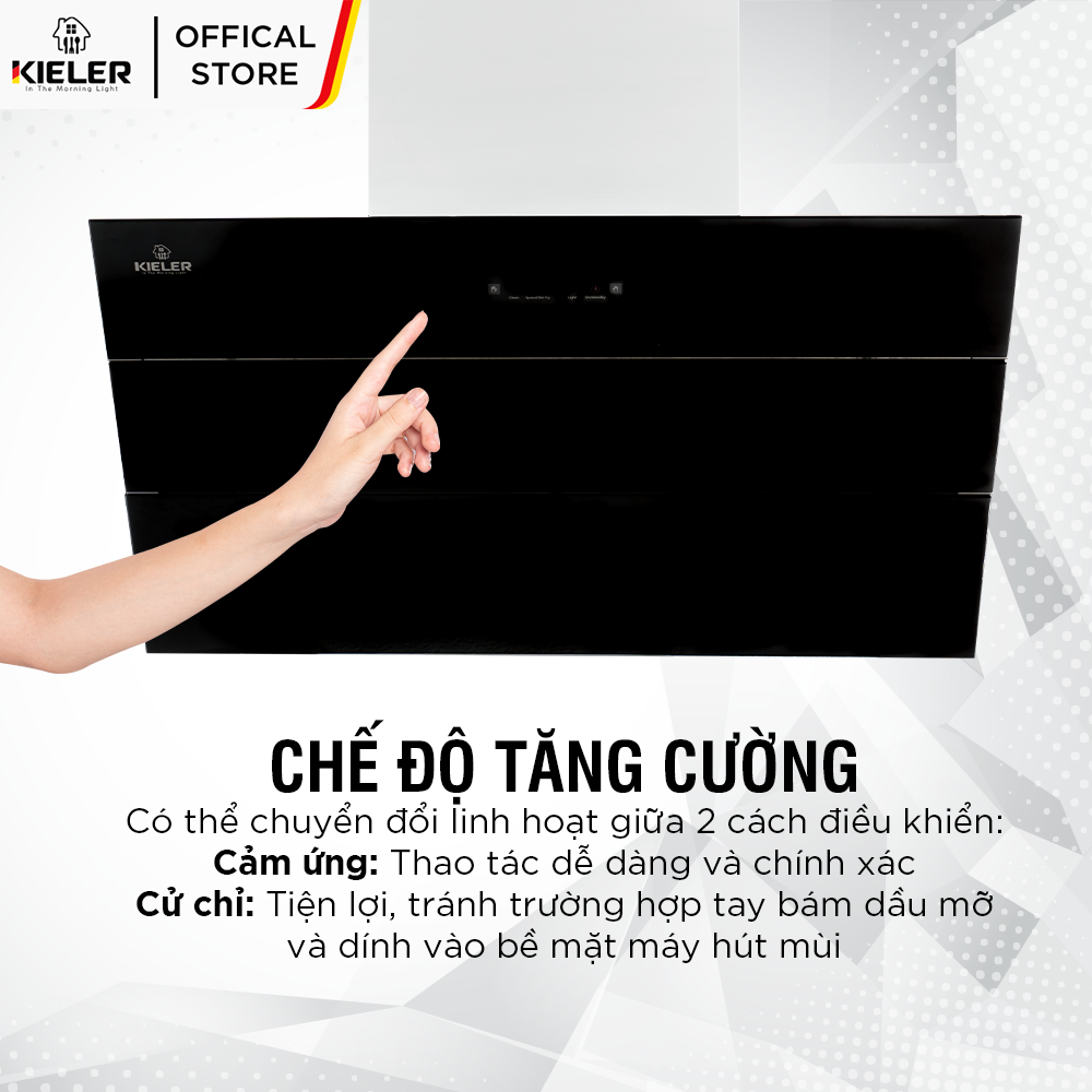 Máy hút mùi KIELER KL-SUPER960 công suất hút cao, không gây tiếng ồn, kiểu vát kính sang trọng, điều khiển bằng cử chỉ - Hàng Chính Hãng