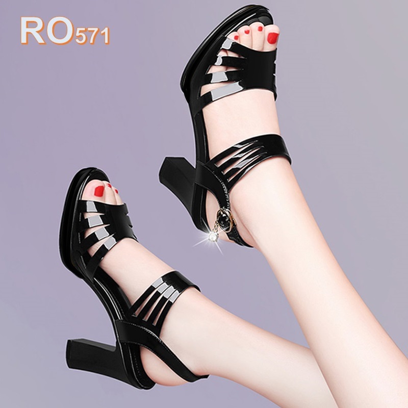 Giày sandal nữ cao gót 8 phân hàng hiệu rosata đẹp hai màu đen chì ro571