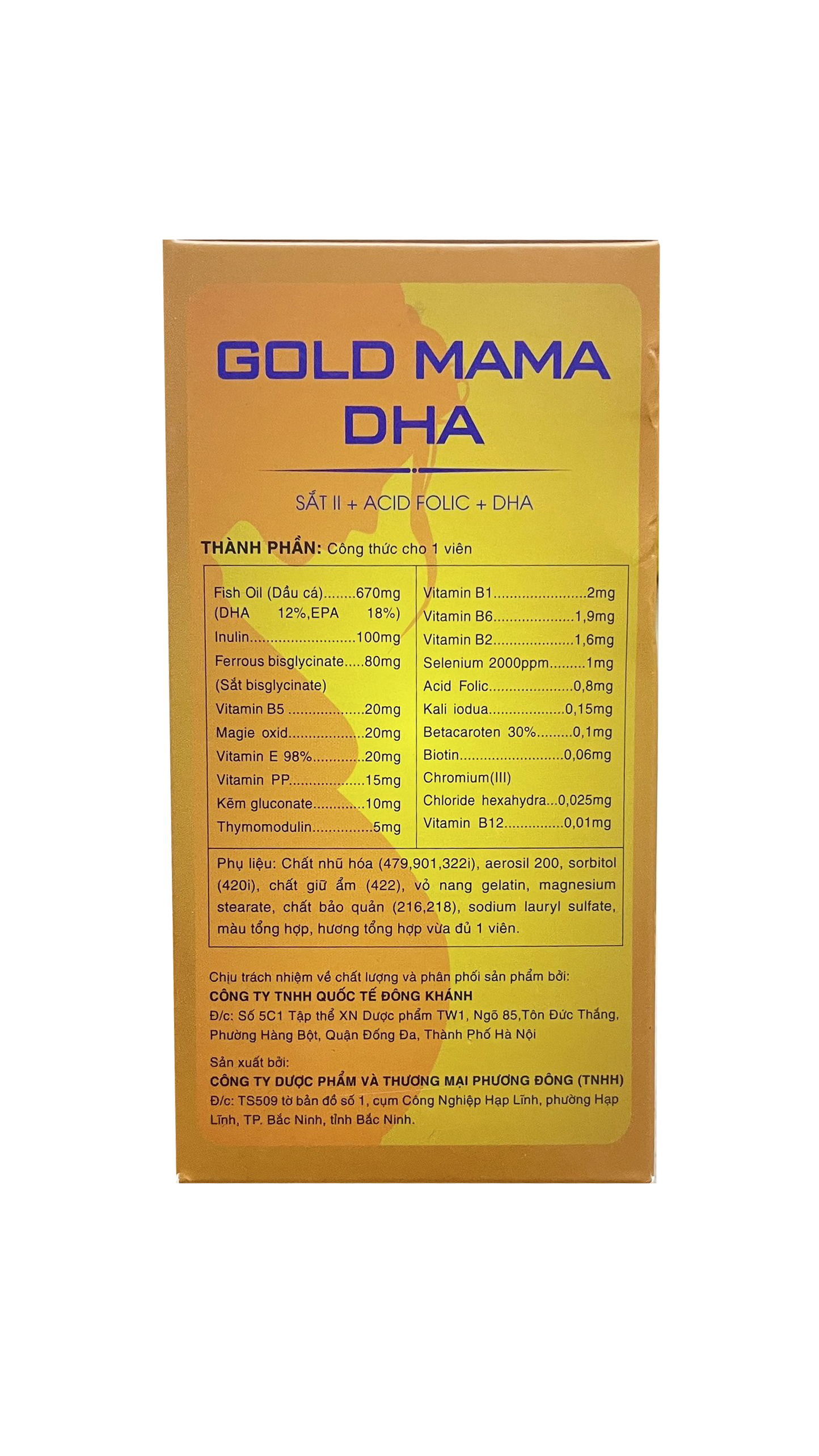 Viên Uống Bổ Sung Sắt Canxi Vitamin Cho Phụ Nữ Mang Thai Gold Mama DHA ( Hộp 30 viên )