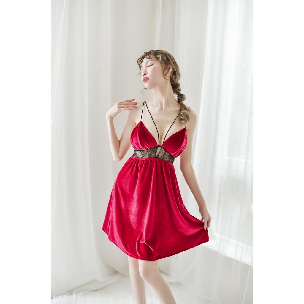 Váy ngủ nhung đẹp - Đầm ngủ gợi cảm cao cấp MS: 566