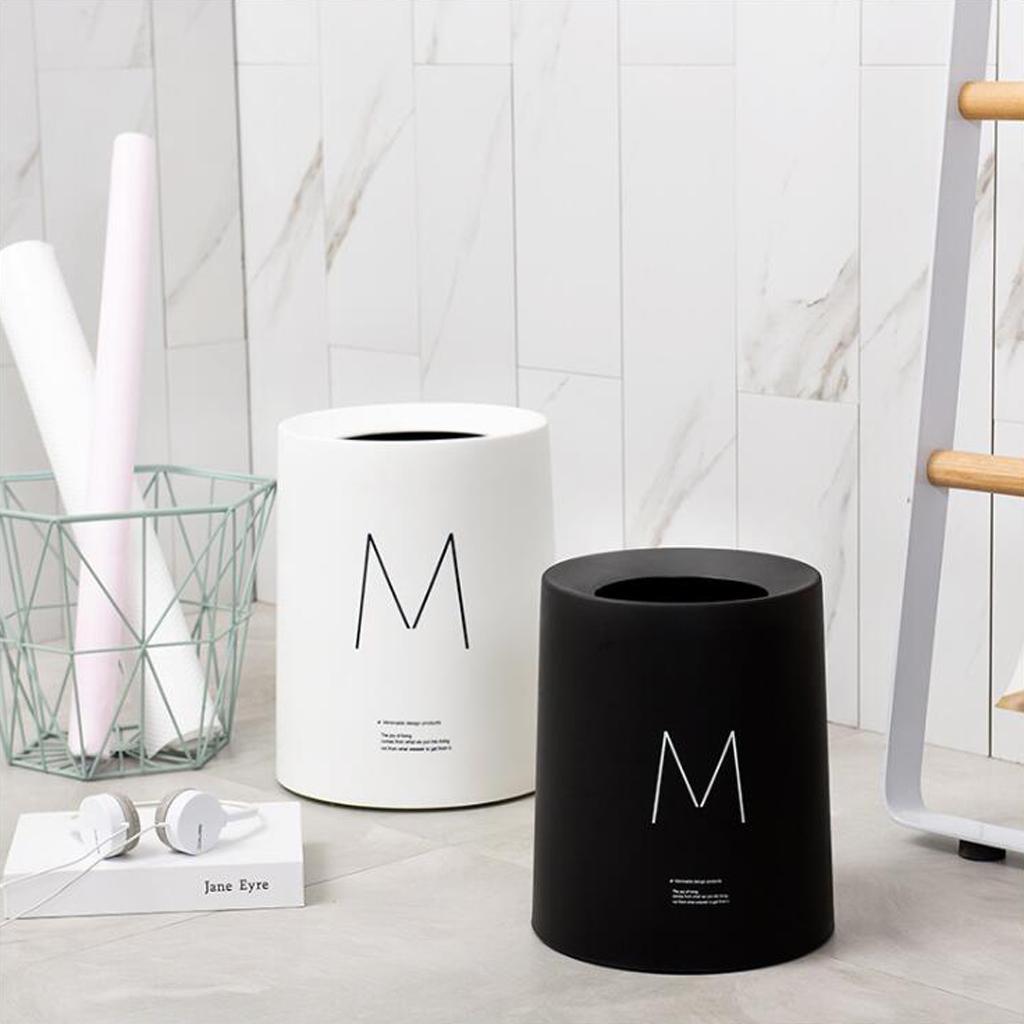 Round Trash Can Wastebasket Garbage Container Bin Bathrooms Rooms white 8L