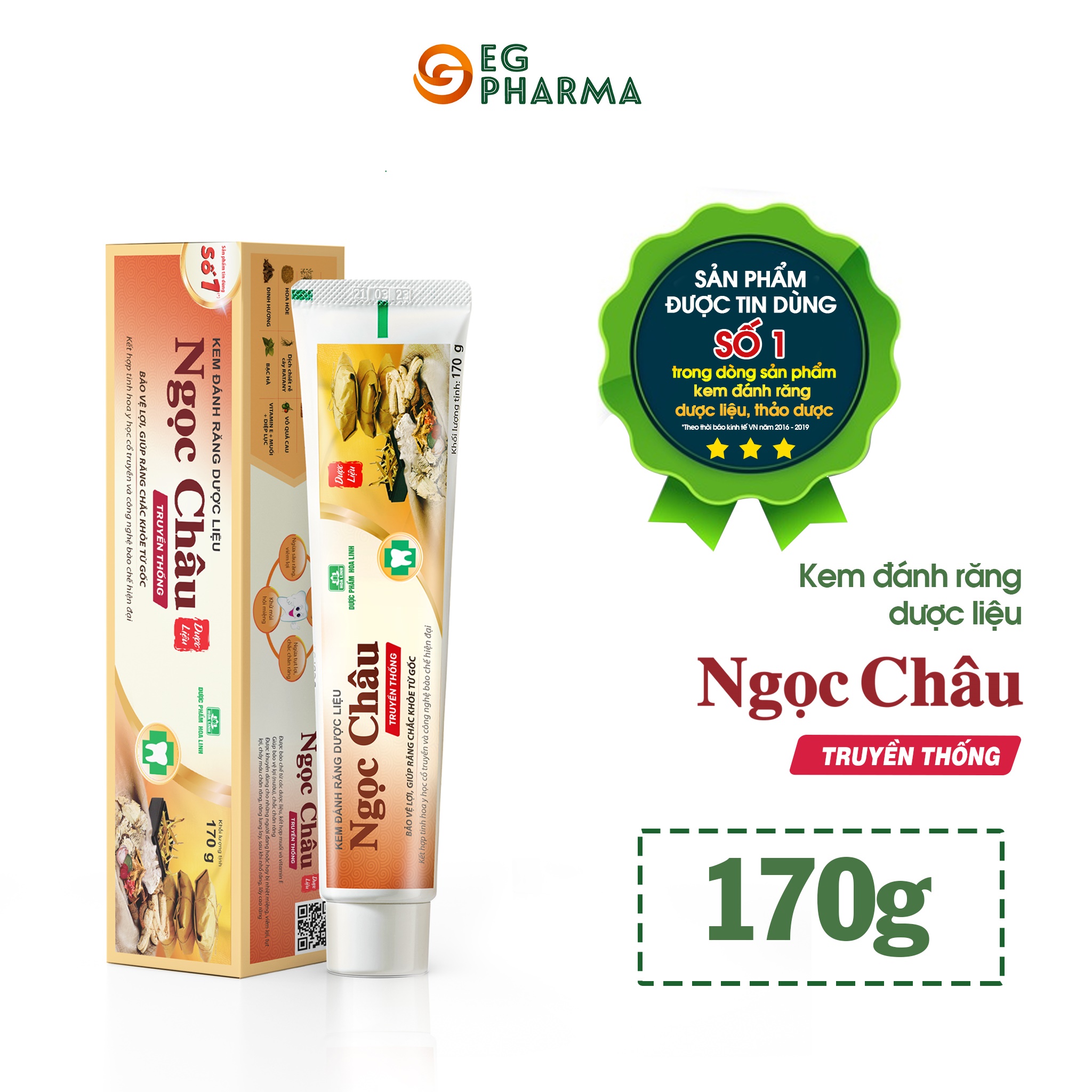 Kem đánh răng dược liệu Ngọc Châu truyền thống giúp làm trắng răng, tuýp 170gr - NC1-01