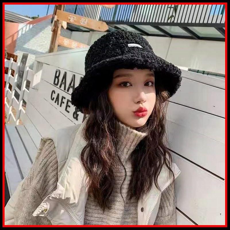 Mũ Bucket lông cừu mềm siêu dễ thương phong cách Hàn Quốc (có ảnh thật) - Nón MU04