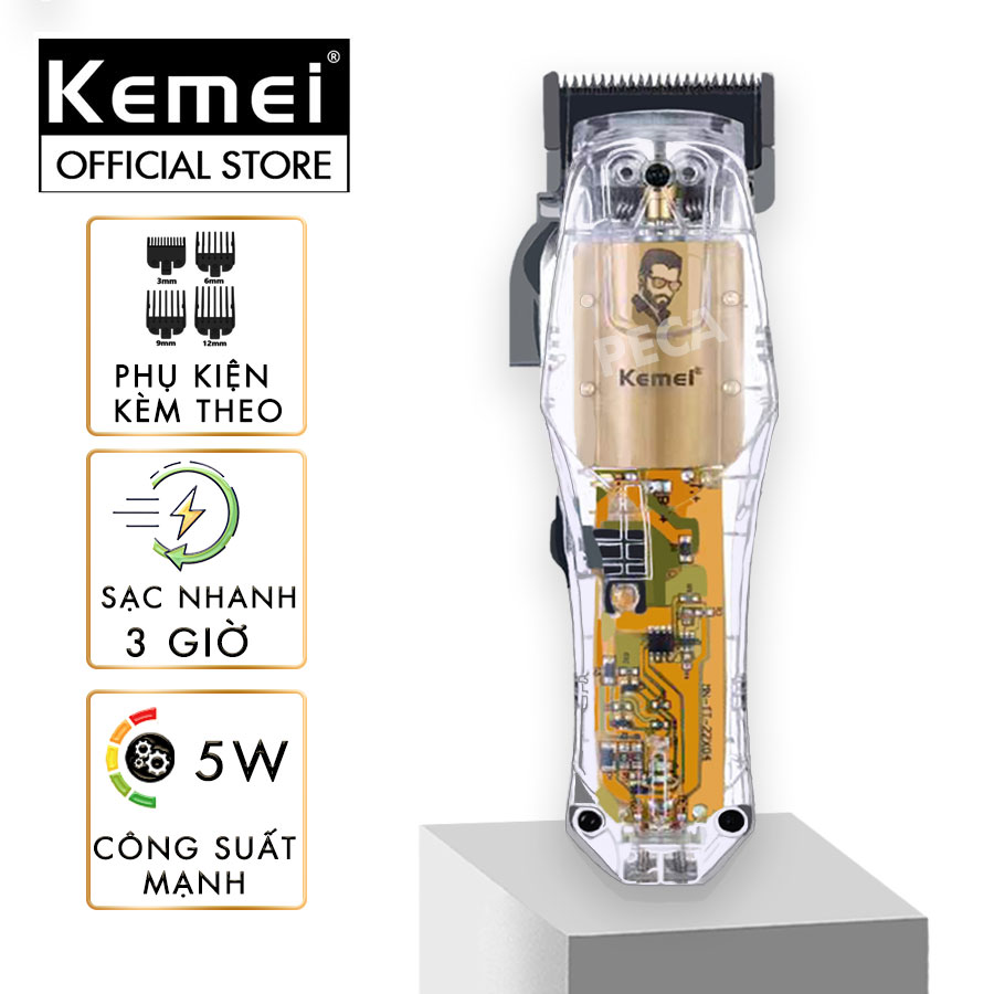 Tông đơ cắt tóc chuyên nghiệp Kemei KM-NG203 phiên bản trend thấy mạch cá tính sạc nhanh USB công suất mạnh có thể dùng cạo tóc phù hợp sử dụng salon tiệm tóc, barber shop