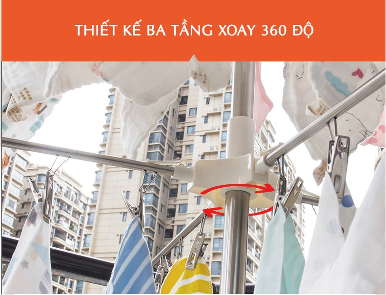 Giá, cây phơi quần áo inox thông minh - trục xoay 360 độ