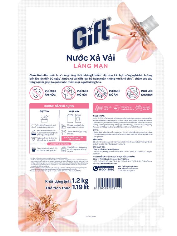 Nước xả vải Gift - Lãng mạn - túi 3.2 kg