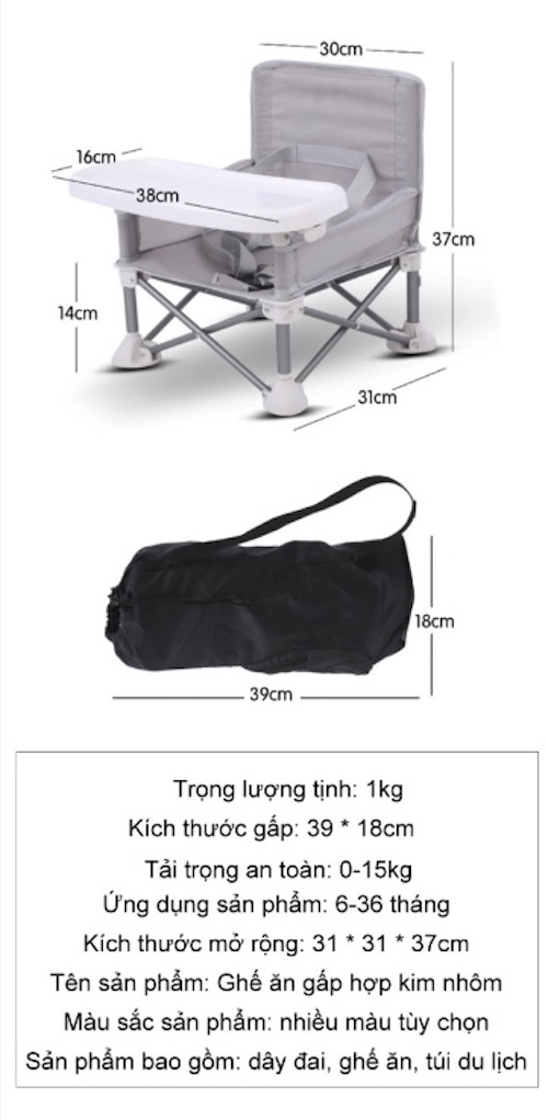 Ghế tập ăn gấp gọn hợp kim nhôm cho bé High Chair Baby