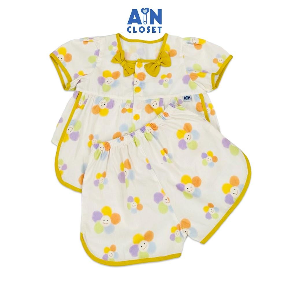 Bộ quần áo Ngắn bé gái họa tiết Hoa Bé Ngoan viền vàng cotton - AICDBGI0T8JL - AIN Closet