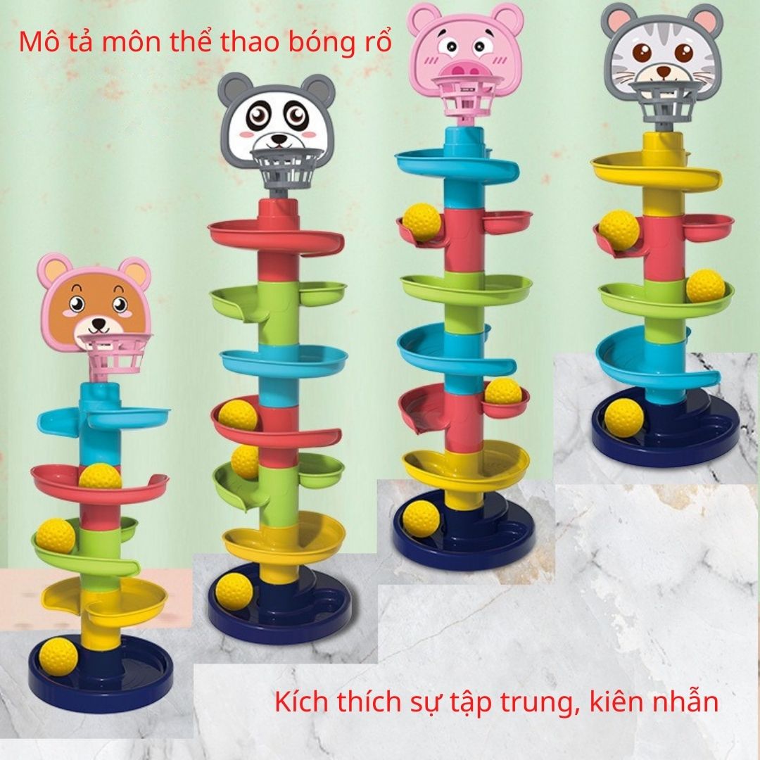 Đồ chơi trẻ em Tháp bóng lăn, cầu trượt thả bóng xoay vòng nhiều 7 tầng 7 bóng EASYTOYS giú