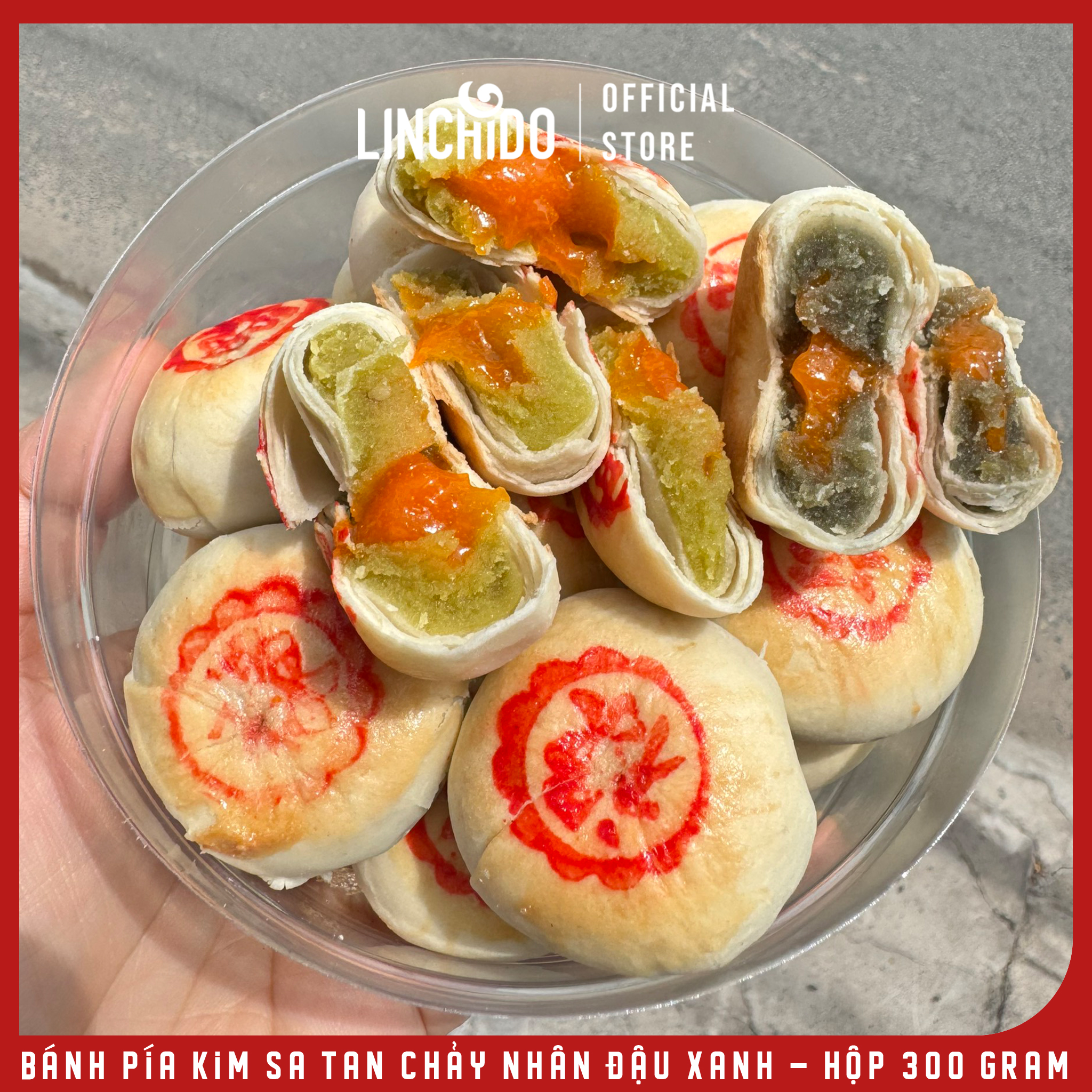 Bánh pía kim sa tan chảy nhân đậu xanh - Hộp 300 Gram