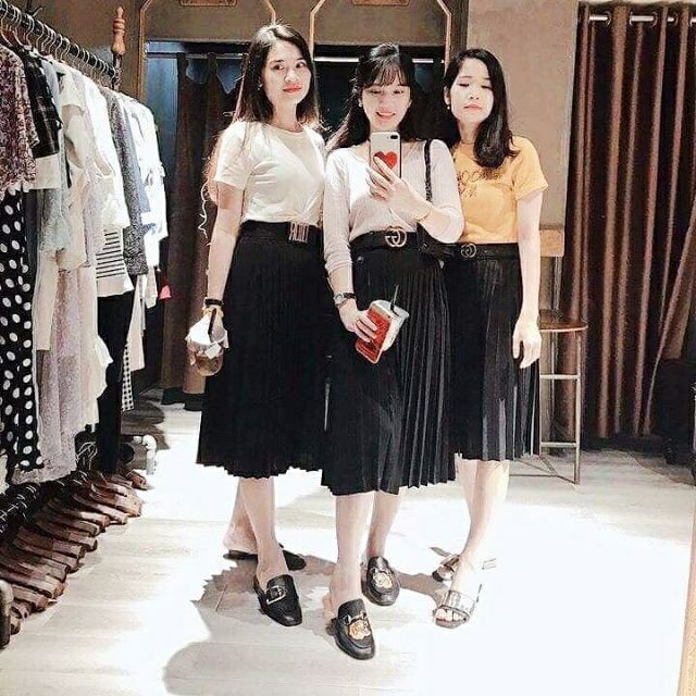 CHÂN VÁY DẬP LI MIDI KIỂU DÁNG ULZZANG HOT