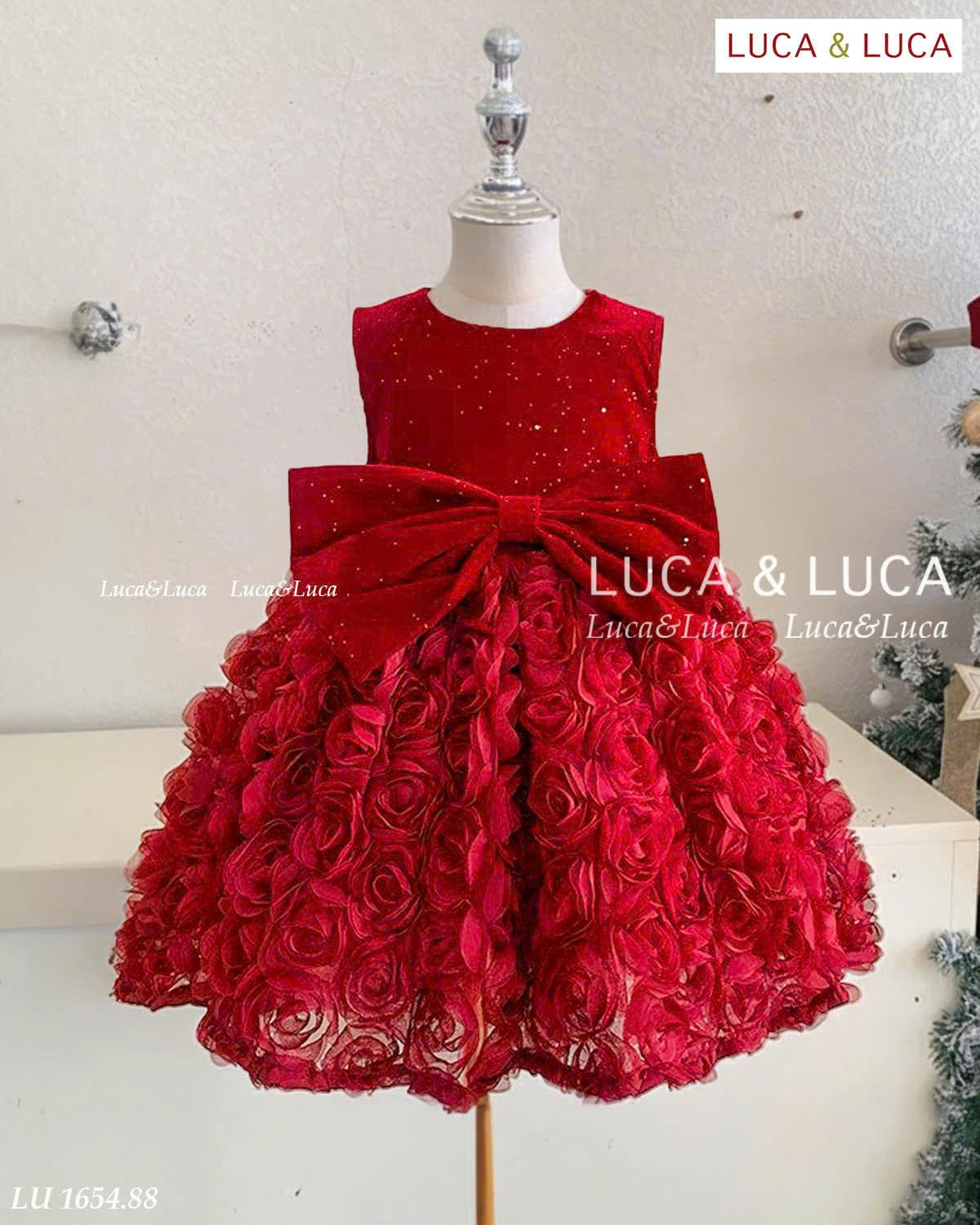 Đầm váy công chúa cho bé gái màu đỏ mặc lễ tết noel giáng sinh năm mới dự tiệc từ 10-40kg