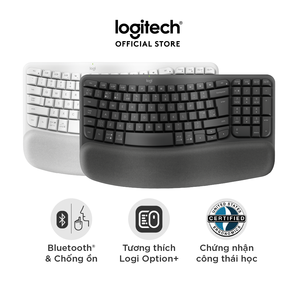 Bàn phím không dây Công thái học Logitech Wave Keys - Hàng chính hãng