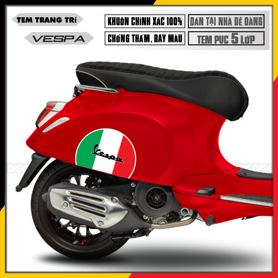 Tem Xe Vespa Sprint/Primavera/GTS/LX Cờ Italia | VP18 | Tem Rời Cho Dòng Xe Vespa, Decal PVC Chống Nước, Dễ Dán