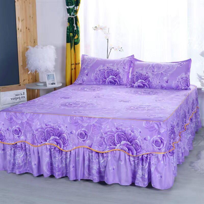 3 Chiếc Giường Váy In Hoa Trang Bị Tấm Bao Nhà Duyên Dáng Drap Giường Giường Khăn Trải Trang Trí Phòng Ngủ Nệm Bọc Áo Gối Chần Gòn