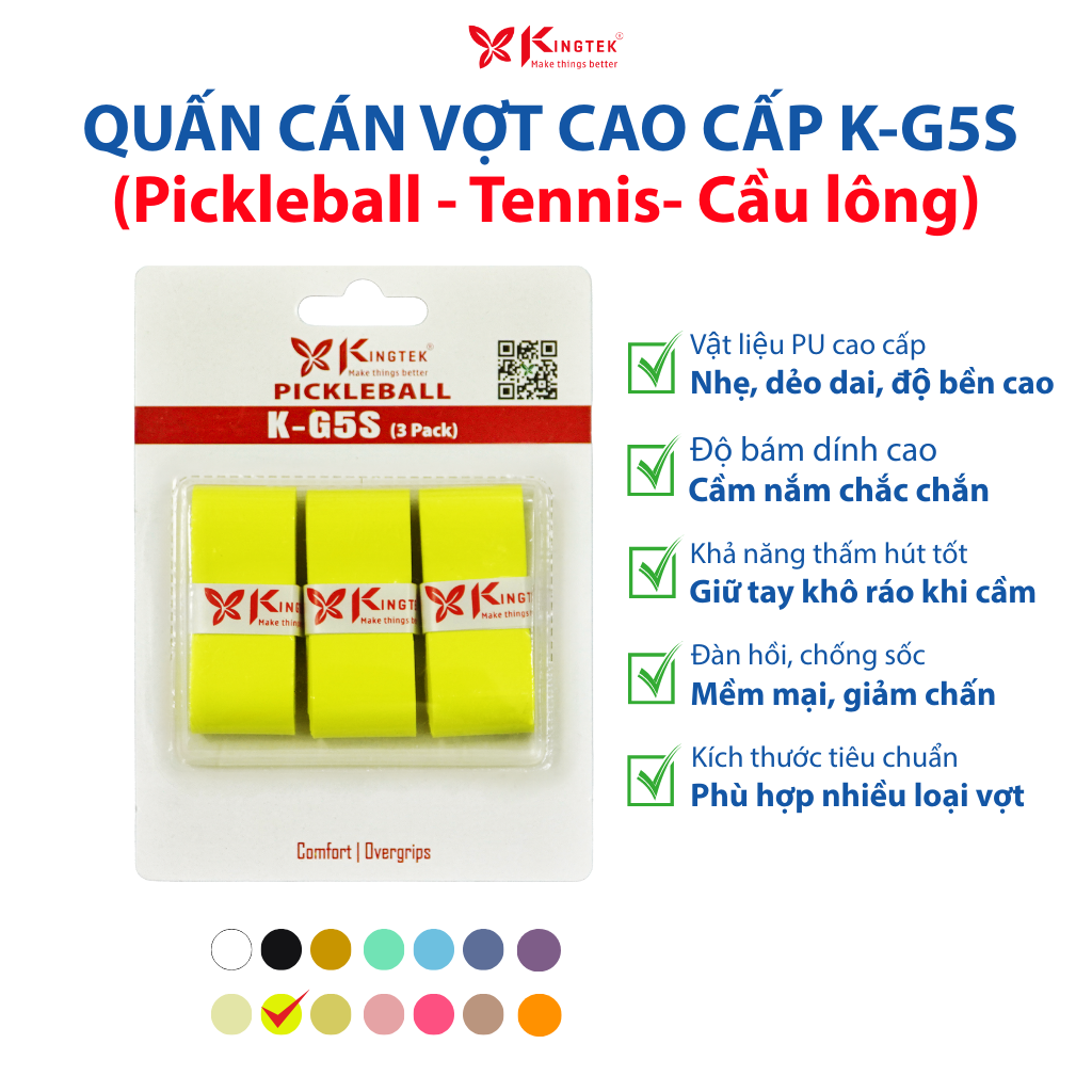 Quấn Cán Vợt KINGTEK K-G5S | Overgrip Cao Cấp Cho Pickleball  / Cầu Lông / Tennis | Êm Tay – Chống Trượt – Hút Mồ Hôi -