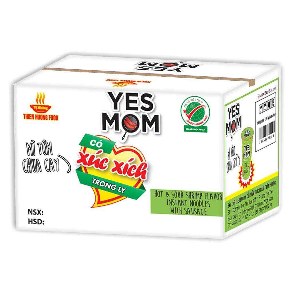 Thùng 24 Ly Mì Tôm Chua Cay Xúc Xích Yes Mom (76G x 24 Ly)