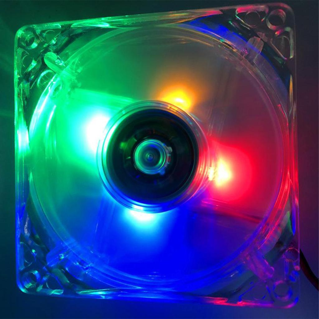 Computer Fan 4 LED 80mm 8025 Silent PC Computer Case Cooler Fan