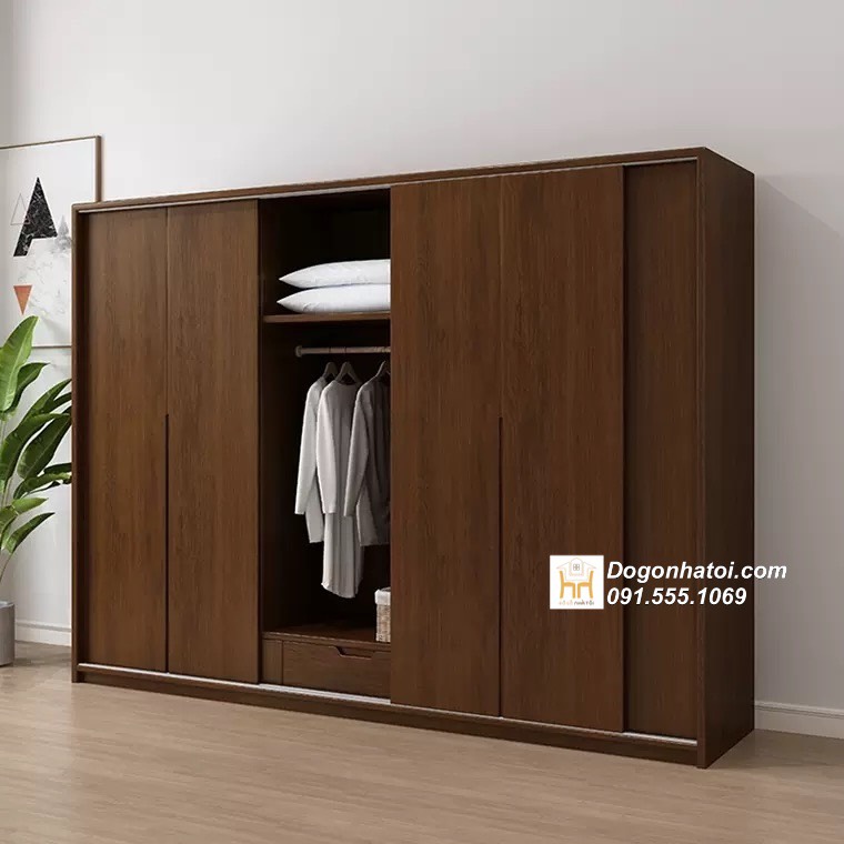 Tủ quần áo của lùa 3 cánh gỗ sồi màu óc chó 2m x 2m - TA230