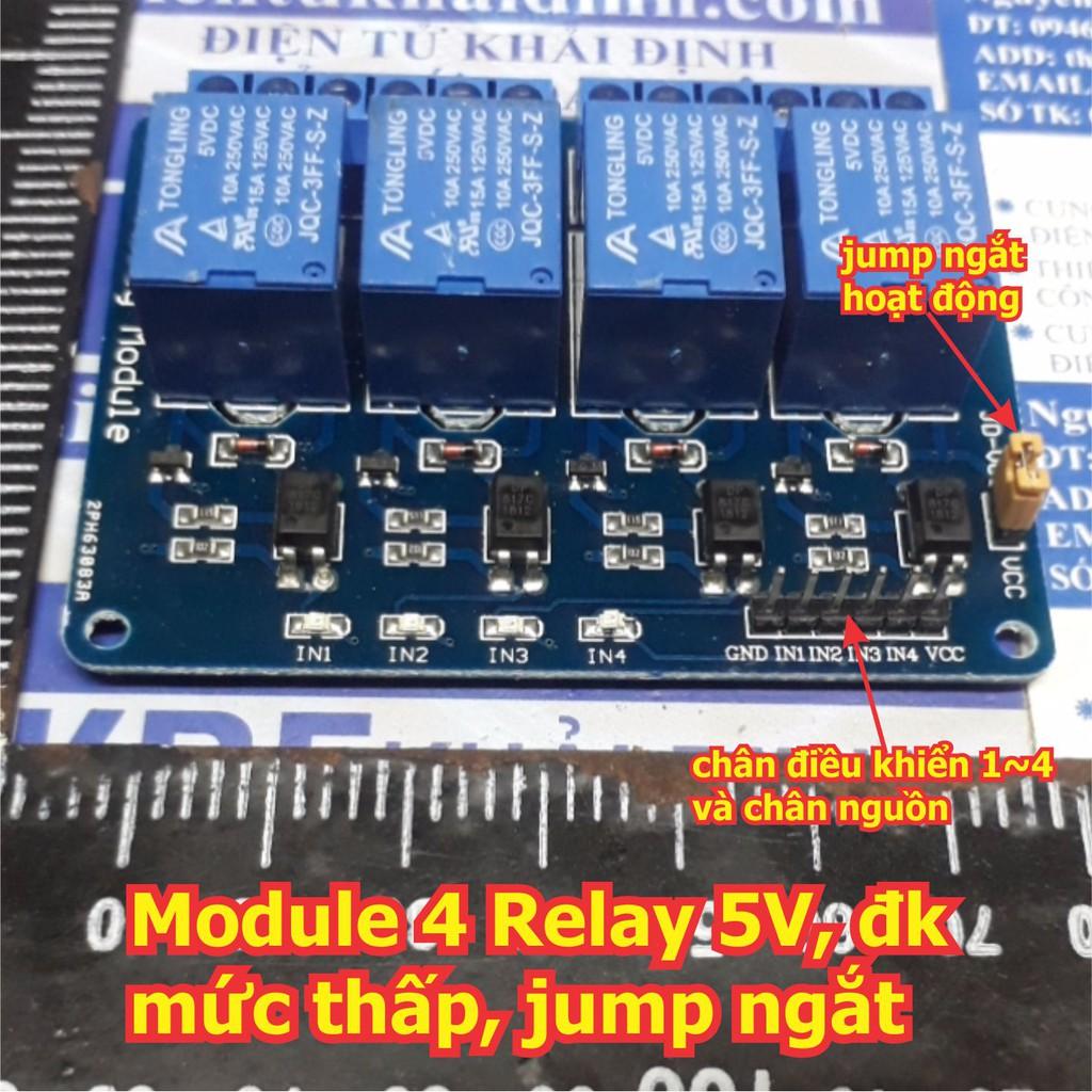 Module 4 relay điều khiển mức thấp, 5V domino out, jump ngắt hoạt động kde0310