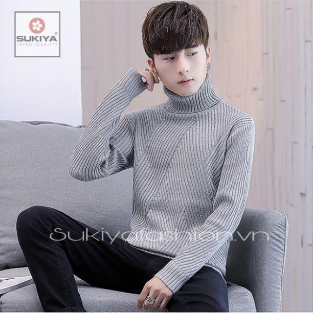 Áo len nam cổ lọ phối xọc màu trắng tinh size 90kg AL12