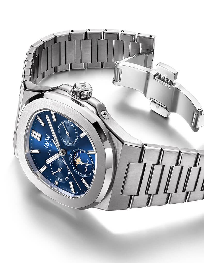 Đồng hồ nam chính hãng I&W CARNIVAL 55886G-1 mặt xanh navy size mặt 42mm,kính sapphire ,chống nước 50m,dây thép không gỉ