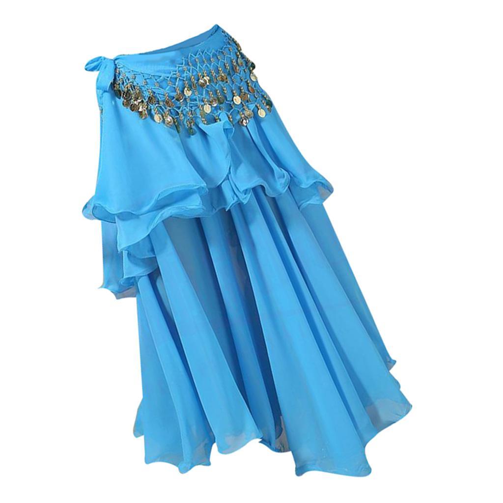 Women's Belly Dance Dresses Oriental Costumes Performance Dress Double Slits Belly Dance Skirts Dance Skirt With Coins Hip Scarf