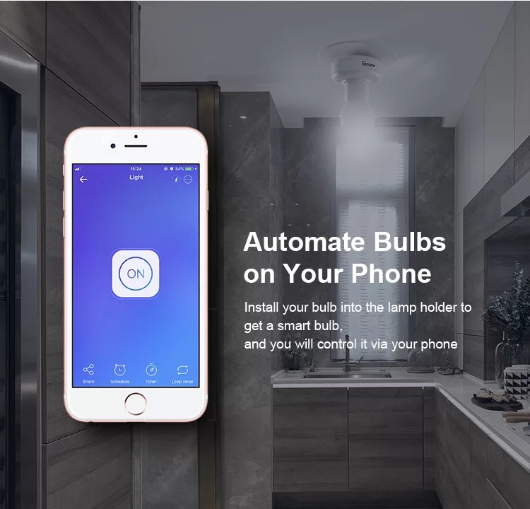 Đui đèn điều khiển từ xa wifi Sonoff SlampherR2, điều khiển qua ứng dụng Ewelink, công suất 450W/2A, tiêu chuẩn E27, hỗ trợ wifi 3G/4G