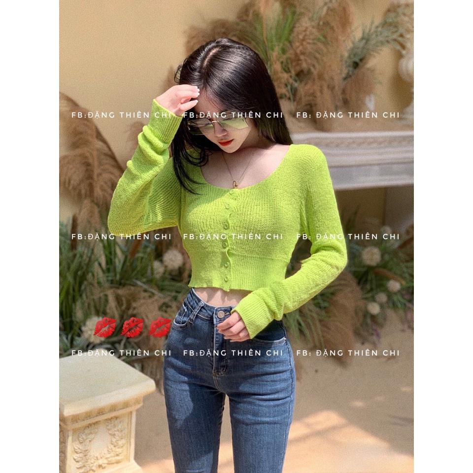 Áo cổ vuông croptop dài tay montoghi QC khuy
