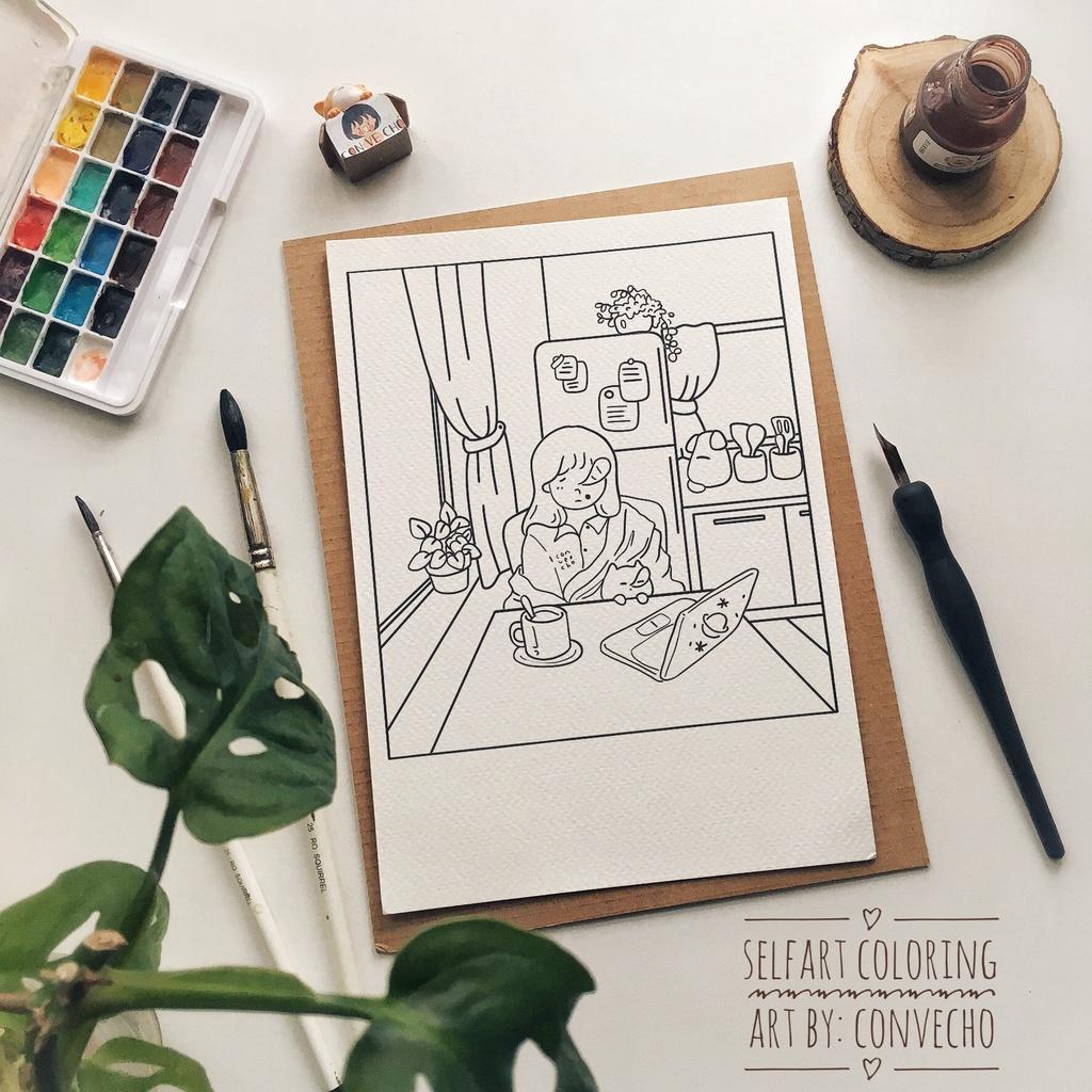 Thiệp tô màu &quot;Sống với hoàng thượng&quot; - 5 tranh của Convecho, selfart, coldpress, 300gsm