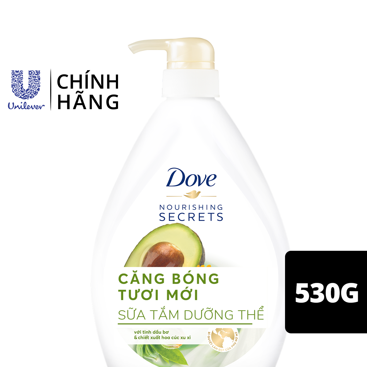 Sữa Tắm Dưỡng Thể Từ Thiên Nhiên 530G Dove Căng Bóng Tươi Mới Với Chiết Xuất Bơ Và Hoa Cúc Calendula