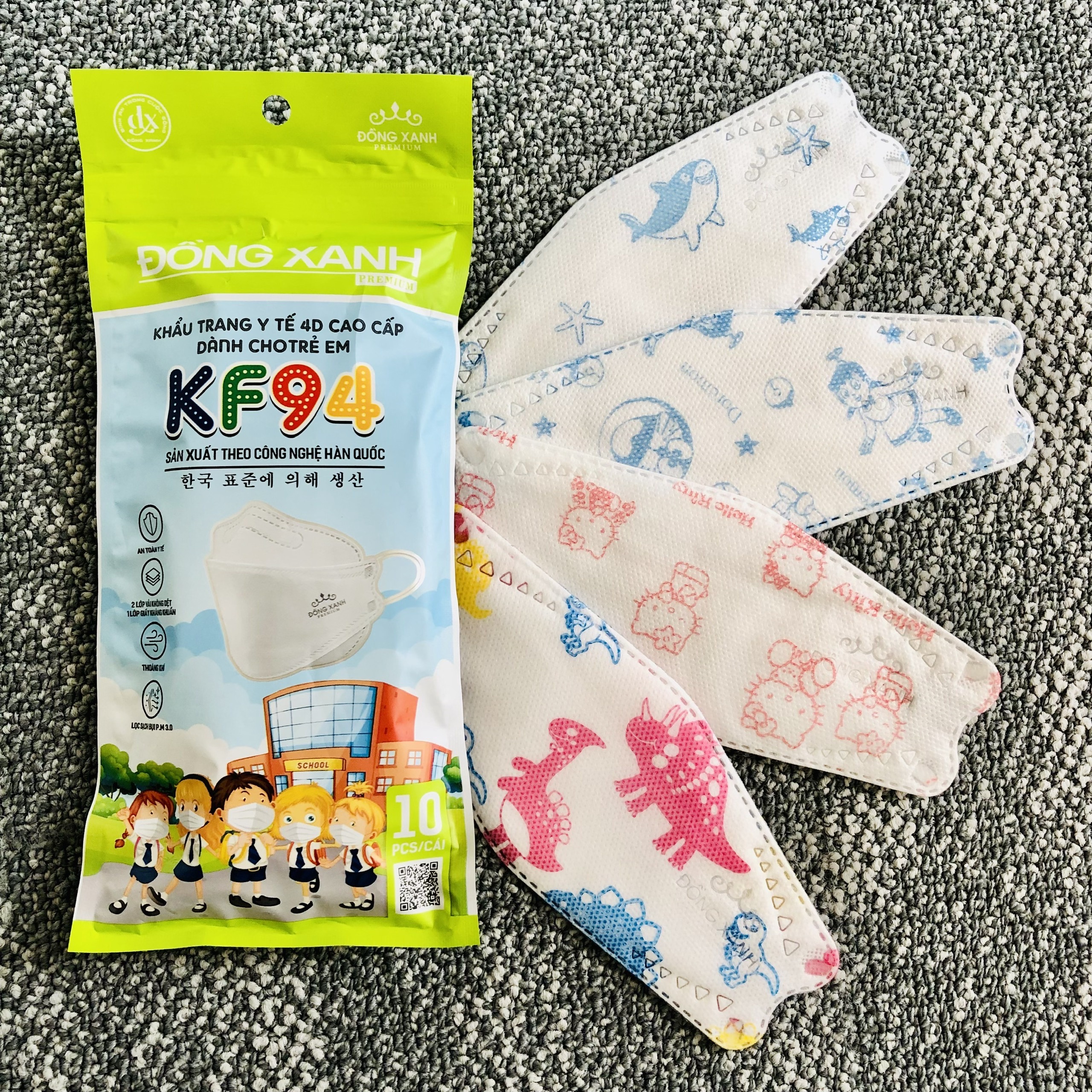 30 TÚI KHẨU TRANG KF94 TRẺ EM ĐỒNG XANH PREMIUM