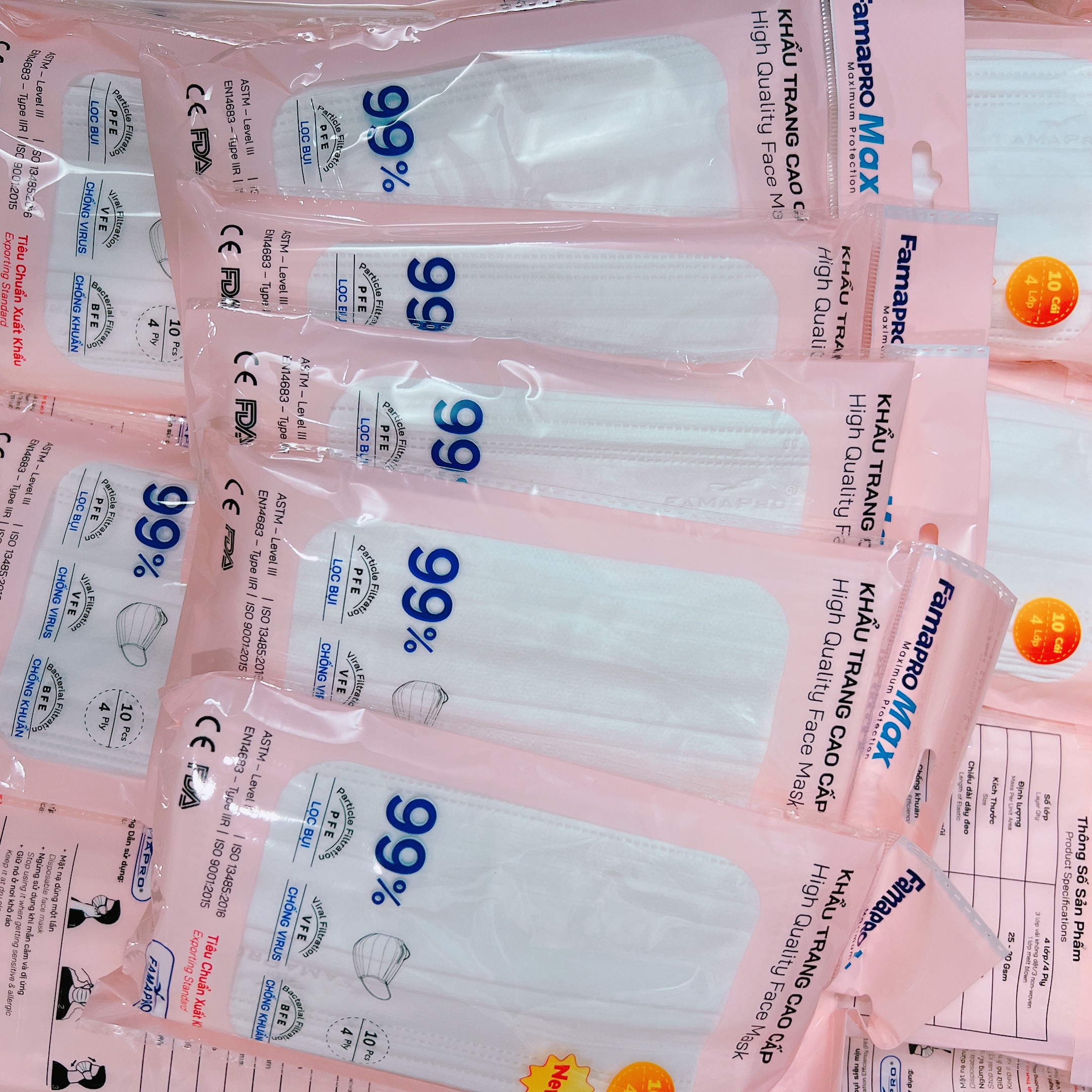 Combo 5 túi khẩu trang y tế 4 lớp kháng khuẩn cao cấp Famapro max, khẩu trang y tế trắng mịn - Quà tặng sức khỏe